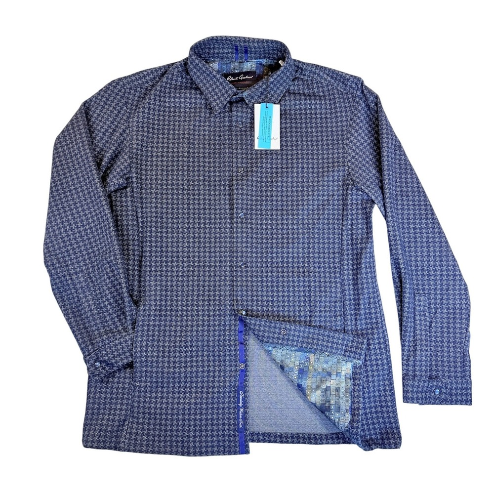 Robert Graham Purcell Shirt Jacket Mens XL Navy Tailored Fit Snap Front Geo $258